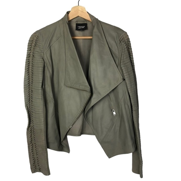 Lamarque Taupe Brenda Leather Moto Jacket S - Picture 2 of 5